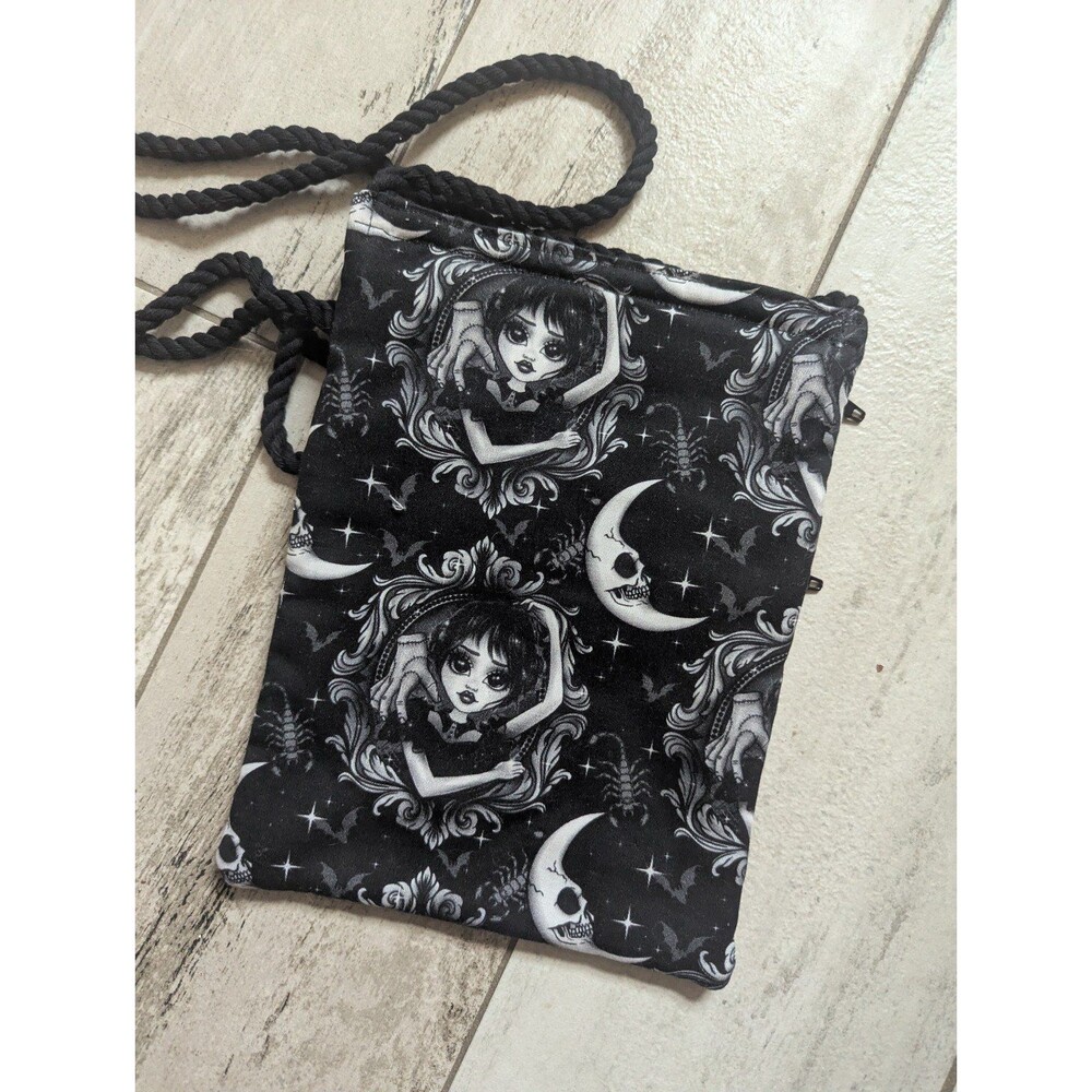 Wednesday Addams crossbody fabric bag pouch 2 outer zippers Size 8"x6" NEW